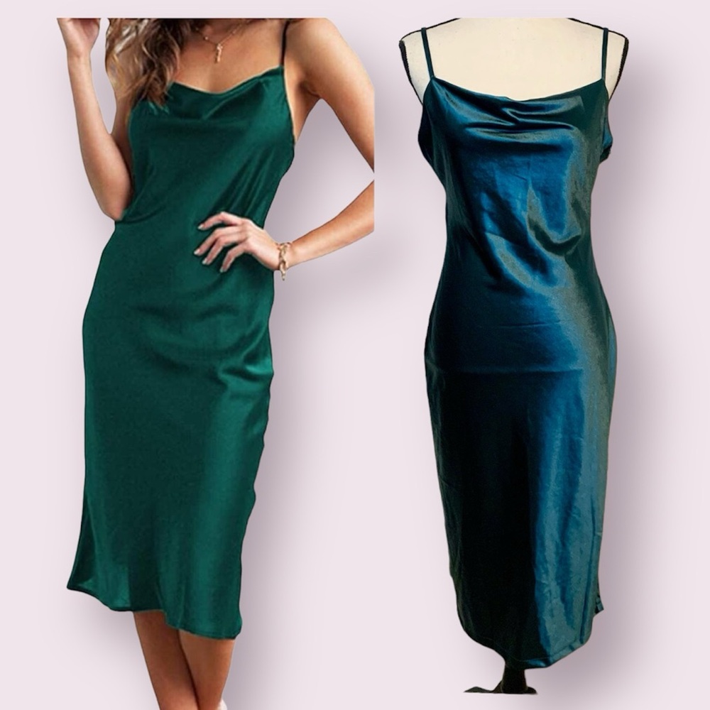 Xxxiticat Spaghetti Strap Satin Midi Slip Dress Jade Green Size Medium NWOT